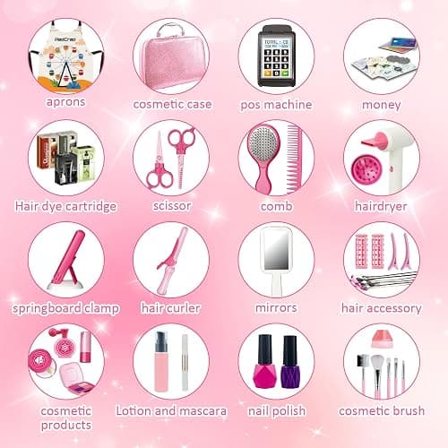 RedCrab Kids Beauty Salon Toy Set, Girls Salon Hair Stylist Pretend Makeup Kit Includes Kids Hair Dryer, Comb, Makeup Bag and Other Accessories, 3-8 Years Ideal Gift for Children thumbnail 6