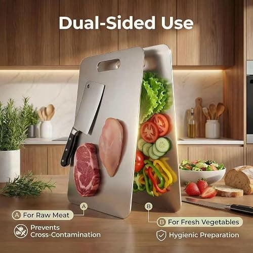 Stainless Steel Cutting Boards for Kitchen, 3 PCS Non Toxic Metal Chopping Board Set, Dishwasher Safe & Warp Proof (15.3"x11", 13.4"x9", 11.8"x7.9" Inch) thumbnail 7