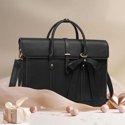 MOSISO Laptop Bag for Women, 15-15.6 inch PU Leather Laptop Shoulder Bags Convertible Backpack, 16 inch Messenger Bags Casual Handbag Work Briefcase Travel Computer Bag with Bowknot, Black thumbnail 3