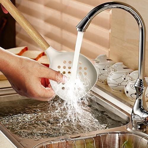oannao Silicone Cooking Utensils Set - 446°F Heat Resistant Silicone Kitchen Utensils for Cooking,Kitchen Utensil Spatula Set w Wooden Handles, BPA FREE Gadgets for Non-Stick Cookware (Khaki) thumbnail 2