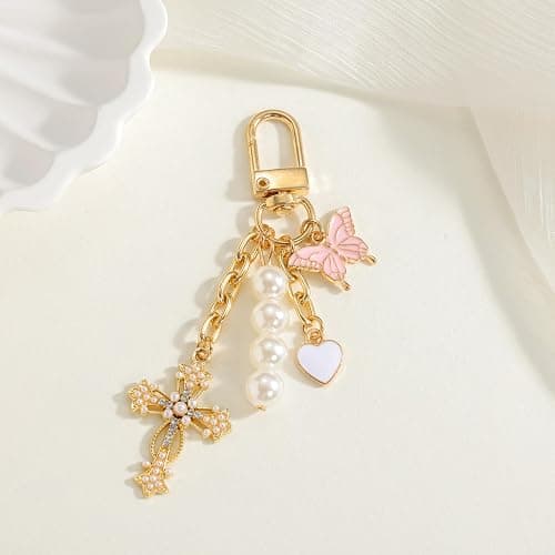 wavaiov Cross Keychain Heart Butterfly Bag Charm Key Chain Accessories, Rhinestone Sparkling Keychain for Women Car Key Ring Bag Purse ﻿ ﻿ thumbnail 2