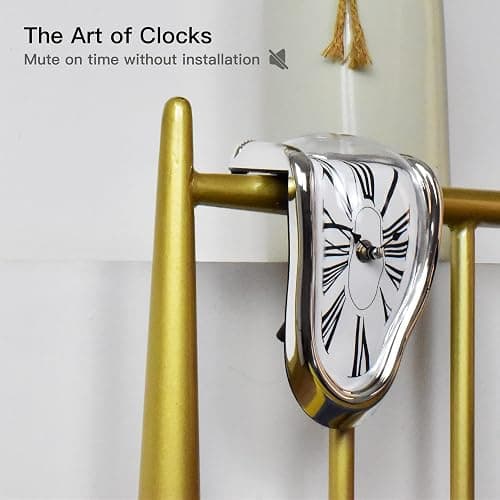 OHmaker Melting Clock Dali Melted Clock Gift Decor Art Inspired Wall Clock Twisted Shelf Hanging Surrealist for Decorative Shop Office Home Desk Roman Silve… thumbnail 5