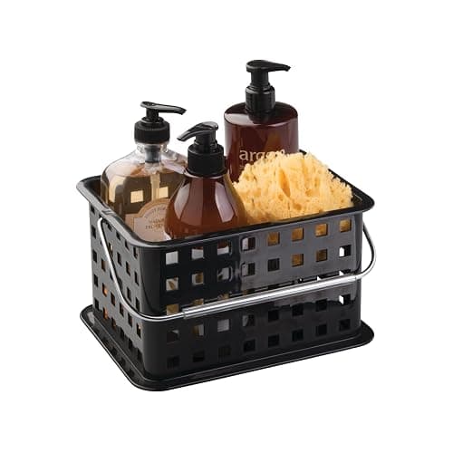 iDesign Plastic Shower Caddy Basket with Handle for Bathroom or College Dorm - Black - Made in USA - Image 1