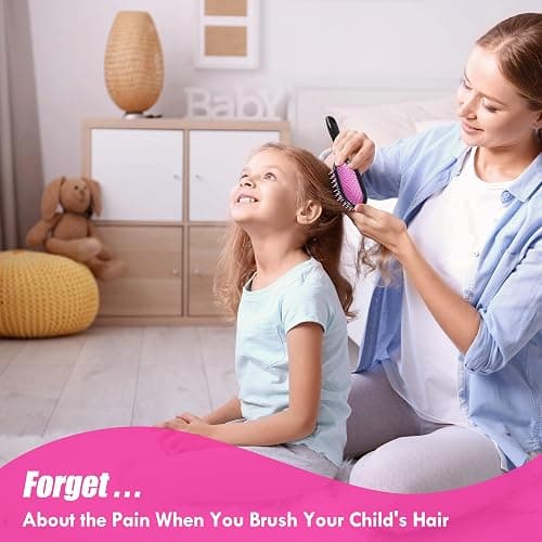Aussumy Vented Detangling Hair Brush - 2 Pack Detangler Hairbrush for Effortless Tangle Removal - Ultra-Soft Bristles -For Natural Curly Straight Wet Dry Damaged Hair for Women Men Kids - Black & Pink thumbnail 7