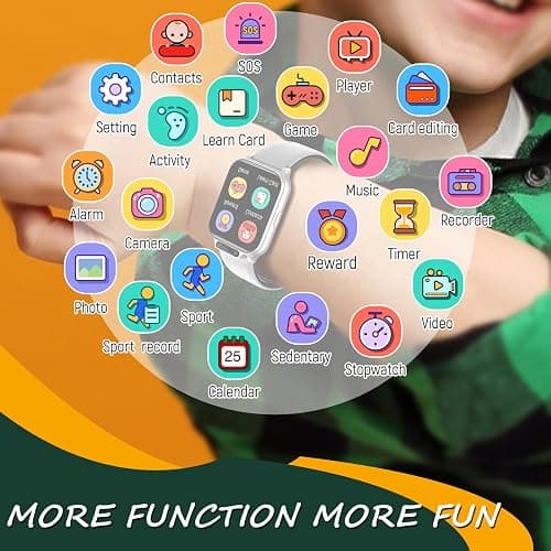 Smart Watch for Kids, 1.85" Fitness Tracker with Heart Rate, Sleep Monitor, IP68 Waterproof Smartwatches with Video Music, Pedometer, Game, NO APP/Phone, Gift for Boys Girls. (Built-in AI, Silver) thumbnail 9