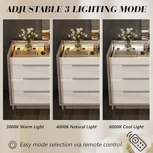 AMERLIFE 47.2" W 8-Drawer Dresser with Glass Top, High Gloss, Cream & Grey | Wide Dresser, 2 Jewelry Drawers, LED Lighting, Spacious Storage Chest, Bedroom Organizer thumbnail 4