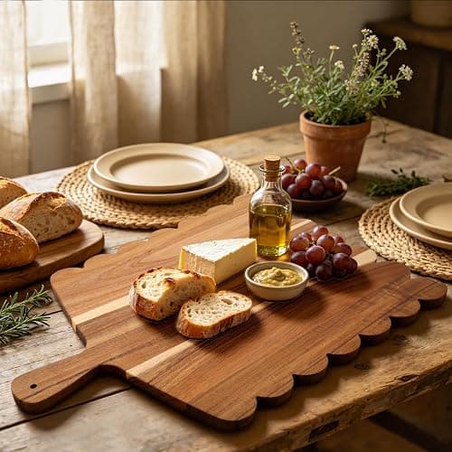 Wood Scalloped Cutting Boards Set, Decorative Wooden Charcuterie Boards with Handle for Cheese Pizza Meat Fruit Bread Baking, Cottagecore Farmhouse Kitchen Serving Trays Decor thumbnail 5