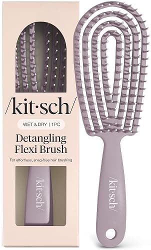 Kitsch Flexi Flow Detangler Brush, Hair Brushes For Women - Soft Violet | Brush Detangler for Women, Men & Kids, Curly Hair Brush w/ Bendable Frame, Bounce Curl Defining Brush for Wet or Dry Strands - Image 1