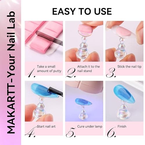 Makartt Nail Stand for Press On Nails Display Practice Art Magnetic Fake Nail Holder for Painting Nails Stand for False Nail Designs with Reusable Putty for Home DIY Beginner Salon Supplies - Aurora Clear+Pink thumbnail 8