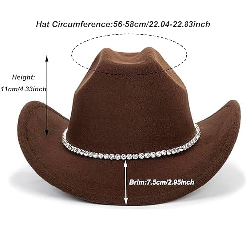 IZUS Women Sparkly-Rhinestone Western-Cowgirl-Hat Glitter-Bling Cowboy-Hat Felt-Rodeo-Hat for Disco-Party Medium/Large thumbnail 9