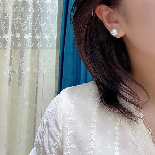 EFTKOY 18K Gold Plated 925 Sterling Silver Shell Pearl Stud Earrings,Hypoallergenic to Sensitive Ears thumbnail 5