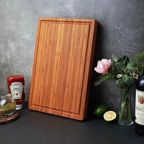 Bamboo Wood Cutting Board for Kitchen, 1" Thick Butcher Block, Cheese Charcuterie Board, with Side Handles and Juice Grooves, 16x11" thumbnail 7