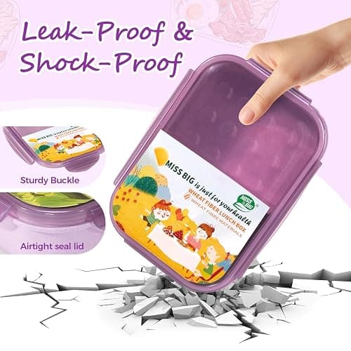 MISS BIG Lunch Box Kids, Leak Proof Lunch Containers, Mom’s Choice No BPAs and No Chemical Dyes Bento Box for Kids,Microwave and Dishwasher Safe Lunch Box (Purple M) thumbnail 4