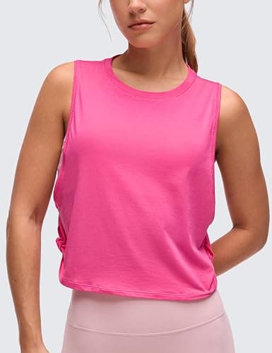 CRZ YOGA Pima Cotton Dropped Armhole Tank | Workout, Naturally Soft, Loose Fit, Crop, Crewneck, Knotted Sides, Sleeveless Tops for Women thumbnail 2