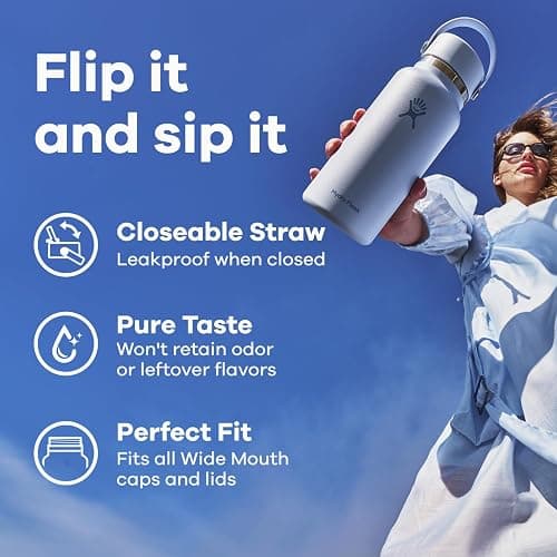 Hydro Flask Water Bottle - Insulated Stainless Steel - Wide Straw Lid, Non Spill, Leakproof in 32 Oz Black thumbnail 7