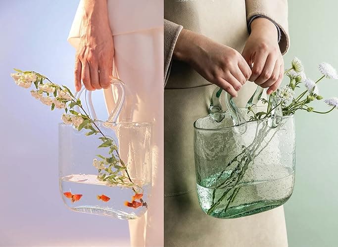 DUEBEL Glass Vases Fish Bowl, Handmade Flower Vase with Bubble for Home Wedding Decor, Handbag Shape Clear Vase thumbnail 7