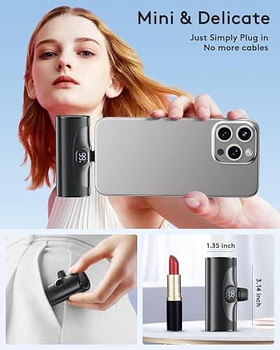 Ultra Small Portable Charger with Stand, Mini Power Bank with USB C Connect Powerbank Fast Charging, Phone Charger Battery Pack 5000mAh Compatible with iPhone 17/16/15 Series and Android Phones etc thumbnail 2