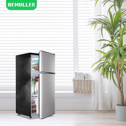 DEMULLER Mini Fridge with Freezer, 2.4 Cu.Ft Personal Refrigerator Only for One Person Use, Silver Tiny Small Size Refrigerator with 7 Level Adjustable Temperature and Double Door thumbnail 2