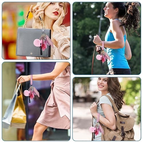 Ankilo Upgraded Safety Keychain Set for Women, Wristlet Strap Keychain with Personal Alarms, Mirror, Pom Pom, etc. (18PCS) - Pink thumbnail 6