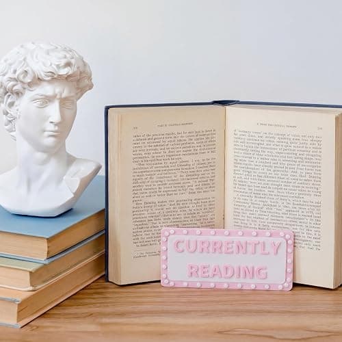 Gerrii Currently Reading Sign 3D Printed Book Display Sign to Be Read Book Decor for Readers Gift Library Home Bookshelf Decoration (Pink) thumbnail 5
