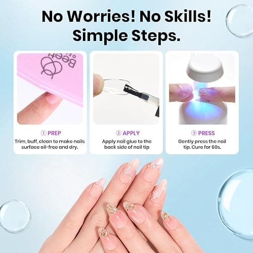 Beetles 9 in 1 Gel Nail Glue for Acrylic Nails Tips, 2 Pcs 10ml Super Strong Nail Glue for Clear False Nails Tips Base Coat Rhinestones Blooming Art Summer Nails Long Lasting U V Light Cure thumbnail 5