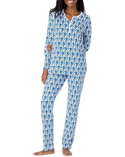 HMPEAIIY Womens Henley Pajamas Set 2 Piece Long Sleeve Monkey Print Lounge Sets Preppy Sleepwear Pjs for Vacation Party - Image 1