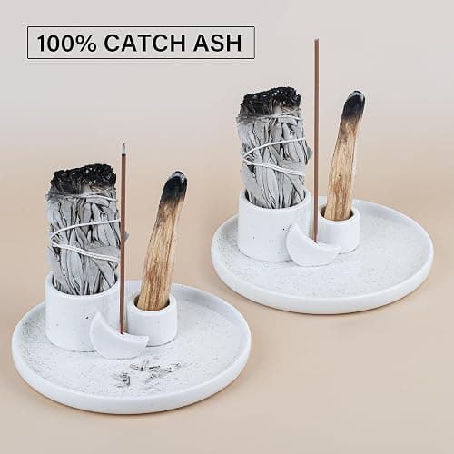 ZenBless 4 in 1 Incense Burner Holder, Palo Santo Holder, Sage Holder for Burning, Incense Holder for Sticks, Candle Holder, Ceramic Ash Catcher Tray for Meditation Yoga Room Home Decor (White) thumbnail 8