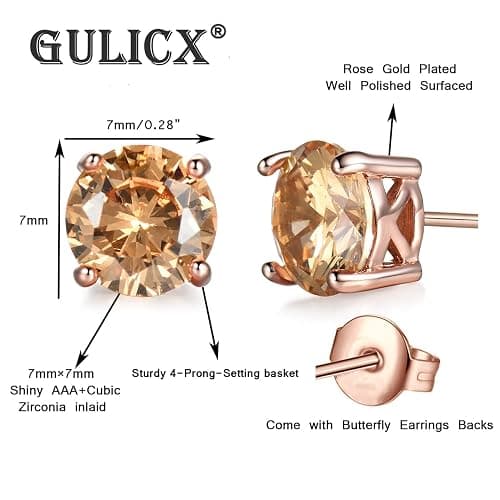 GULICX Rose Gold Tone Yellow Crystal Royal Journey Jewelry Eternity Stud Earring thumbnail 2