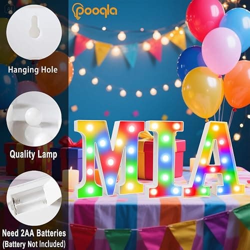 Pooqla LED Light Up Letters, Warm White and Colorful Lighted Marquee Letters with Remote, Lighted Letter for Party Birthday Decorations, Gift for Girls Boys Night Light, Wedding Home Decor, Letter A thumbnail 5