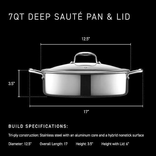 HexClad Hybrid Nonstick 7-Quart Sauté Pan with Tempered Glass Lid, Chicken Fryer, Stay-Cool Handles, Dishwasher-Friendly, Oven-Safe Up to 900°F, Induction Ready, Compatible with All Cooktops thumbnail 3