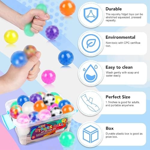 54Pack Stress Balls, Squishy Squeeze Balls Bulk Fidget for Adults Squishy Balls Stress Relief Balls, Stress Balls for Adults, Party Favors, Goodie Bag Stuffers thumbnail 5