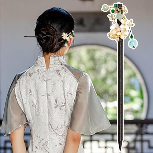 4 PCS Wooden Hair Sticks Chinese Traditional Flower Hair Sticks for Long Hair Hair Chopsticks for Women Girl Classic Vintage Flower thumbnail 4