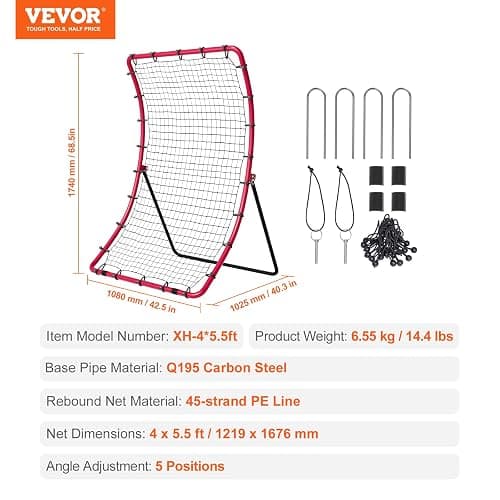 VEVOR Baseball and Softball Rebounder Net, PitchBack Baseball Pitching Net, Volleyball Pitch Return Trainer Rebound Net with Pitching Target, All Angle Fielding Rebound Net for Grounders Pop Flies thumbnail 7