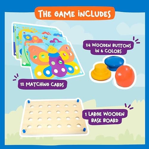 Nene Toys Wooden Color Matching Puzzle for Toddlers 2+ Years – Montessori Pegboard Button Game with Wooden Nails & Cards – Educational Toy for 2 3 Year Old Boys Girls – Fine Motor Skill Learning thumbnail 6