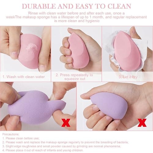AUAUY 4 PCS Make up Schwamm Set, Foundation Blending Beauty Sponge, Beauty Makeup Schwämme Blender für Flüssigkeit Foundation Puder Sonnenschutz und Creme mit 1 Schwammhalter, 1 Puderquaste thumbnail 5