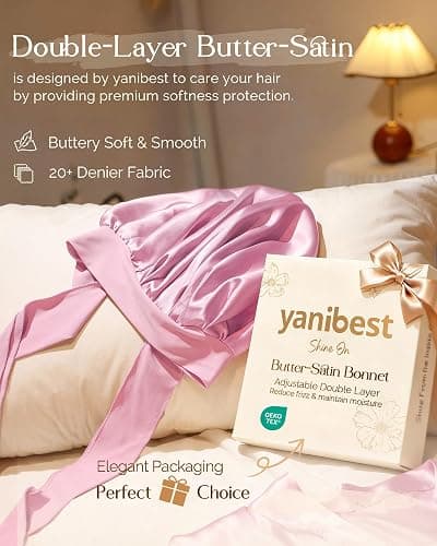 YANIBEST Adjustable Silk Bonnet for Sleeping Women Double Layer Satin Bonnet Reduce Friction Prevent Frizz Curly Hair thumbnail 2