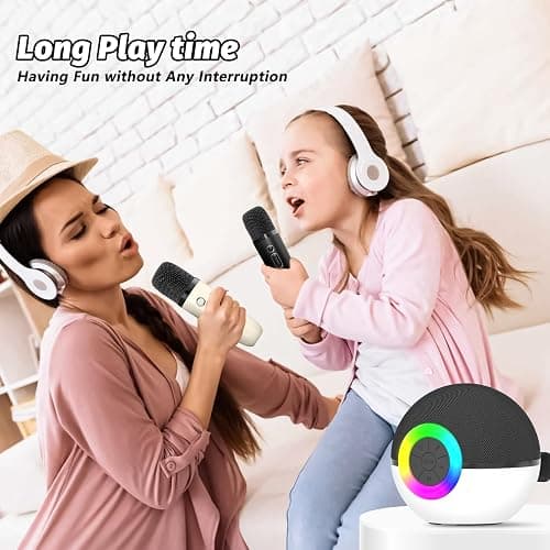 goopow Mini Karaoke Machine Speaker for Kids Adults, Portable Bluetooth Microphone Song Toys with LED Light, Best Chritmas Birthday Festival Gift for 3 4 5 6 7 8+ Year Old Girls Boys (Black-2 Mic) thumbnail 6