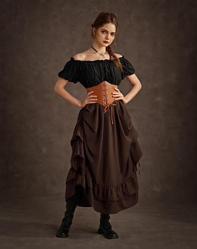 Scarlet Darkness Maxi Skirts for Women Renaissance Skirt Long Flowy Layered Medieval Skirt thumbnail 7