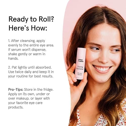grace & stella Under Eye Brightener with Cooling Metal Rollerball - Ceramide & Caffeine Eye Cream for Puffy Eyes - Travel Size Toiletries - Vegan Skincare (15ml / 0.51floz) thumbnail 8