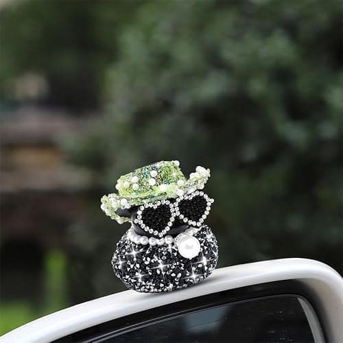 wonuu Diamond Rubber Duck Car Ornaments Duck Car Dashboard Decorations for Cool car Accessories with, Black&Green thumbnail 6