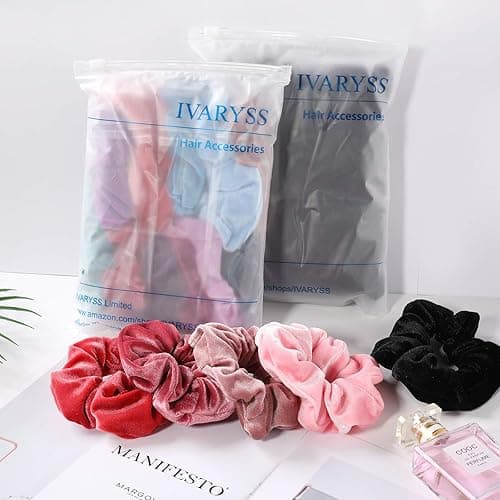IVARYSS Extra Large Scrunchies for Women's Thick Hair, Premium Velvet Soft Jumbo Scrunchy, XL 6 inch Big Elastic Band Hair Accessories, 4 Pack, Dark thumbnail 7