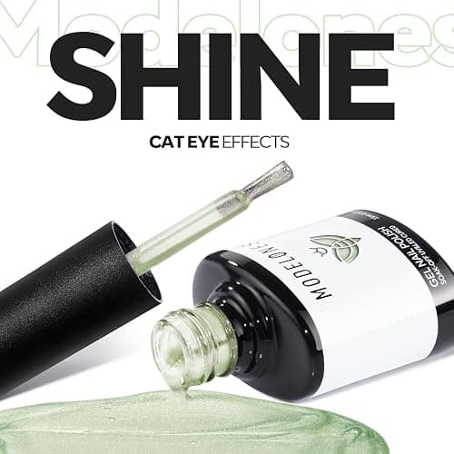 modelones Cat Eye Gel Nail Polish Green, Green Grapes Glitter Magnetic Nail Polish with Magnet Soak Off U V Winter Gel Polish Shimmer Nail Art Manicure Salon DIY thumbnail 8