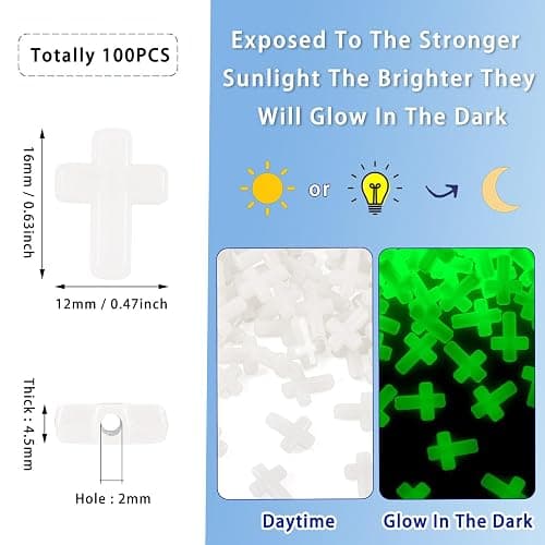 Magibeads 100Pcs Glow in the Dark Acrylic Cross Beads Crucifix Focal Beads White Cross Charms for Easter Pens Keychain Crafts DIY Jesus Bracelet Rosary Jewelry Making Supplies 16x12mm thumbnail 3