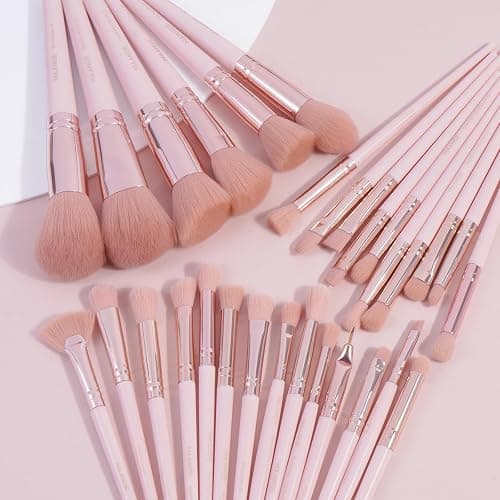 MAANGE 30Pcs Professional Makeup Brush Set with Case – Premium Synthetic Brushes for Foundation, Powder, Blush, Eyeshadow & Blending,Pink thumbnail 6