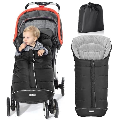 Orzbow Universal Toddler Stroller Footmuff, Winter Warm Water-Repellent Bunting Bag for Babies, Toddlers and Kids - Cold Weather Zipper Blanket Cover for Strollers and Car Seats Accessories, Black - Image 1