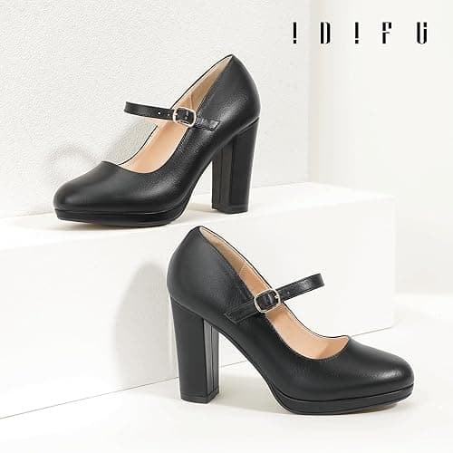 IDIFU IN4 Mary Jane Shoes Closed Toe Heels Platform High Chunky Block Heels Women's Pumps Comfortable Dress Shoes for Women Wedding Bridal Work Fashion Round Toe Pumps Shoes thumbnail 5