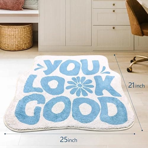 SHIYUE You Look Good Bath Mat Cute Funny Flower Bathroom Rug, Soft Absorbent Water Non Slip, Superior Washable Microfiber Cool Shower Preppy Decor Rug (Sky Blue 21"x25") thumbnail 2