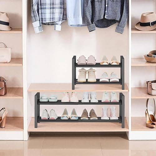 Detsuk 2-Tier Expandable Shoe Rack (17.5"-30.7") – Adjustable Heavy-Duty Metal Shoe Organizer Shelf for Closet, Entryway, Mudroom & Garage – Durable Freestanding Storage, Black thumbnail 7