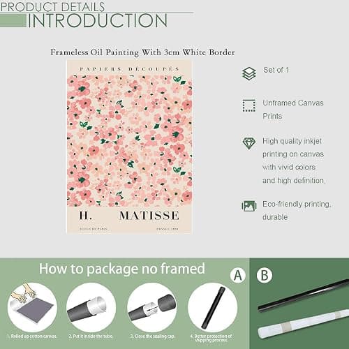 YX Tide Printed Canvas Painting Wall Art Flower Market Prints Pink Matisse Flower Poster Matisse Cut Out Matisse Plant Print Kitchen and Dining Room Wall Decoration 16x24inch Without Frame thumbnail 6