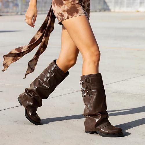 DREAM PAIRS Fold-over Knee High Fashion Boots for Women | Adjustable Buckle,Low Chunky Heel,Comfort Slouchy Boots,Festival Party Going Out Looks,Long Tall Fashion Casual Boots thumbnail 3